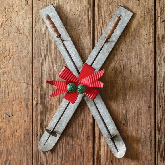 Skis and Poles Holiday Wall Decor, 24-inch Height NEW